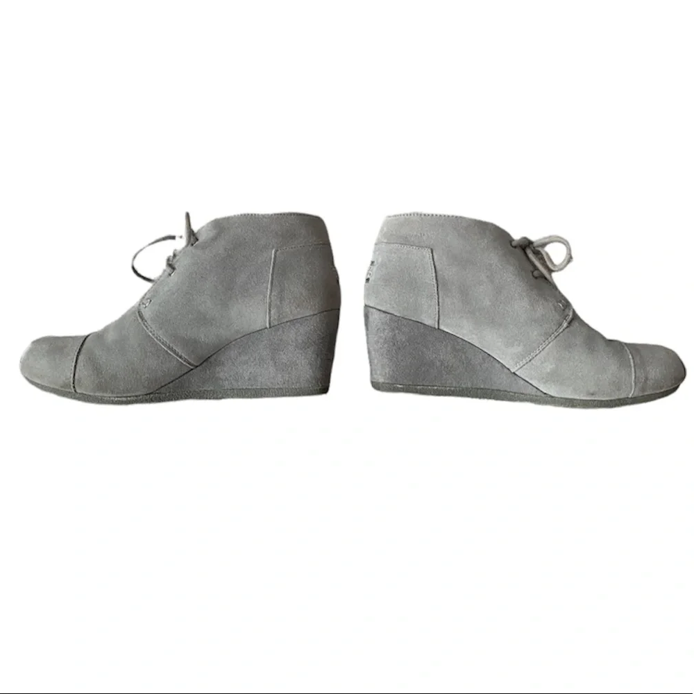 Wedge Heel Ankle Booties Lace Up Suede Boots Bobs Sketchers Gray Size 8 1/2